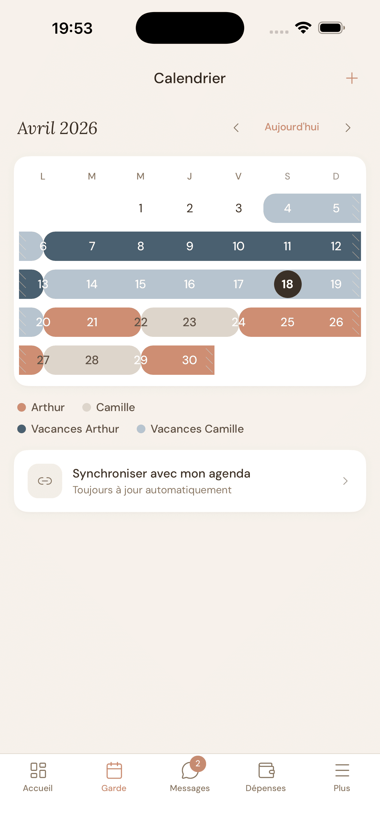Calendrier de garde NidCool - avril 2026
