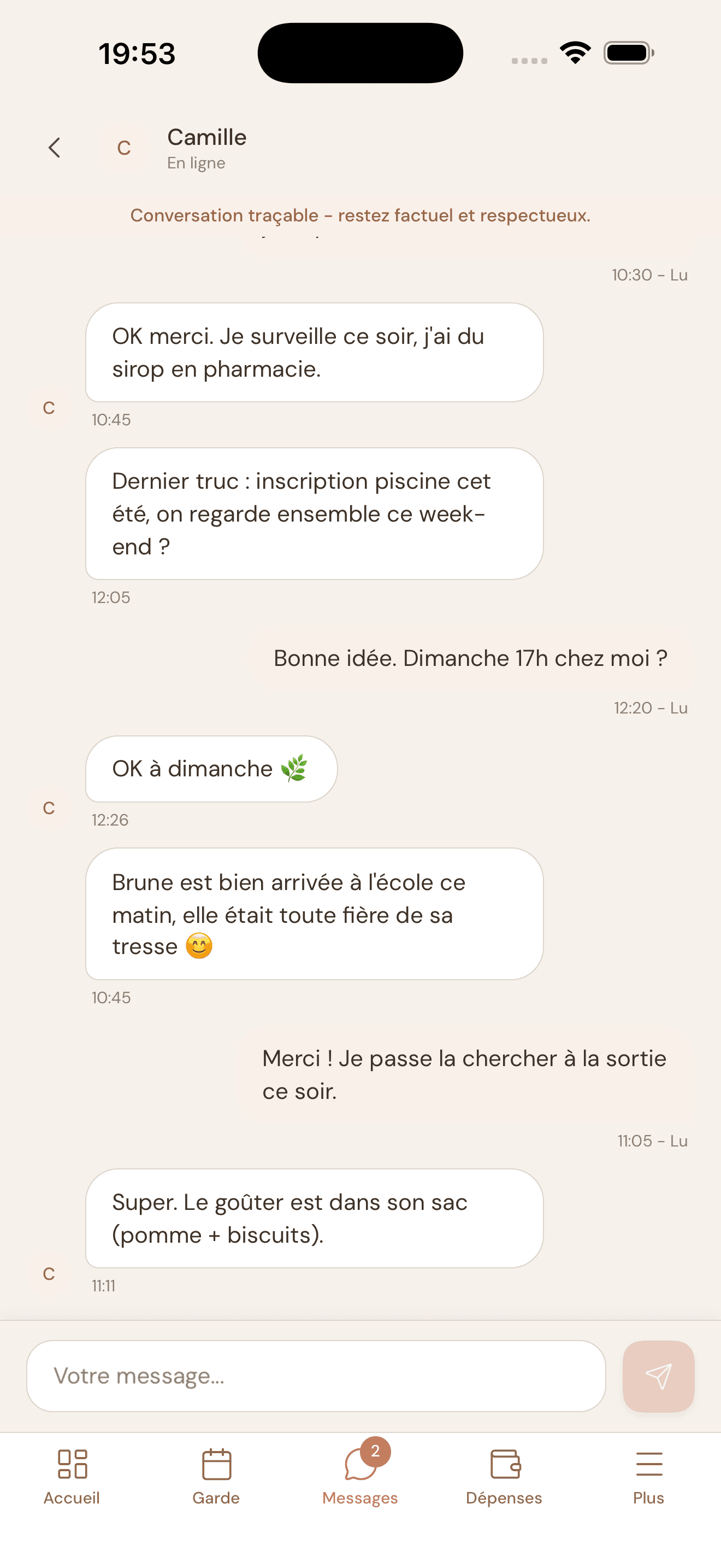 Messagerie traçable NidCool entre co-parents